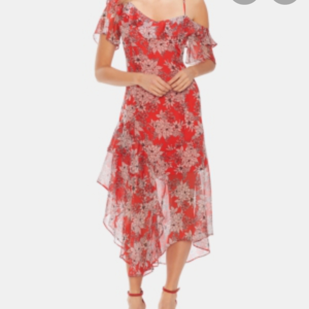 NWT Vince Camuto red floral cold shoulder dress sz 14